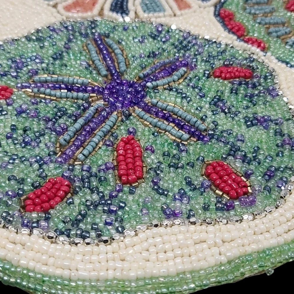 Beaded Seahorse Starfish Seashell Coral Tablerunner Decor Coastal Ocean Beach